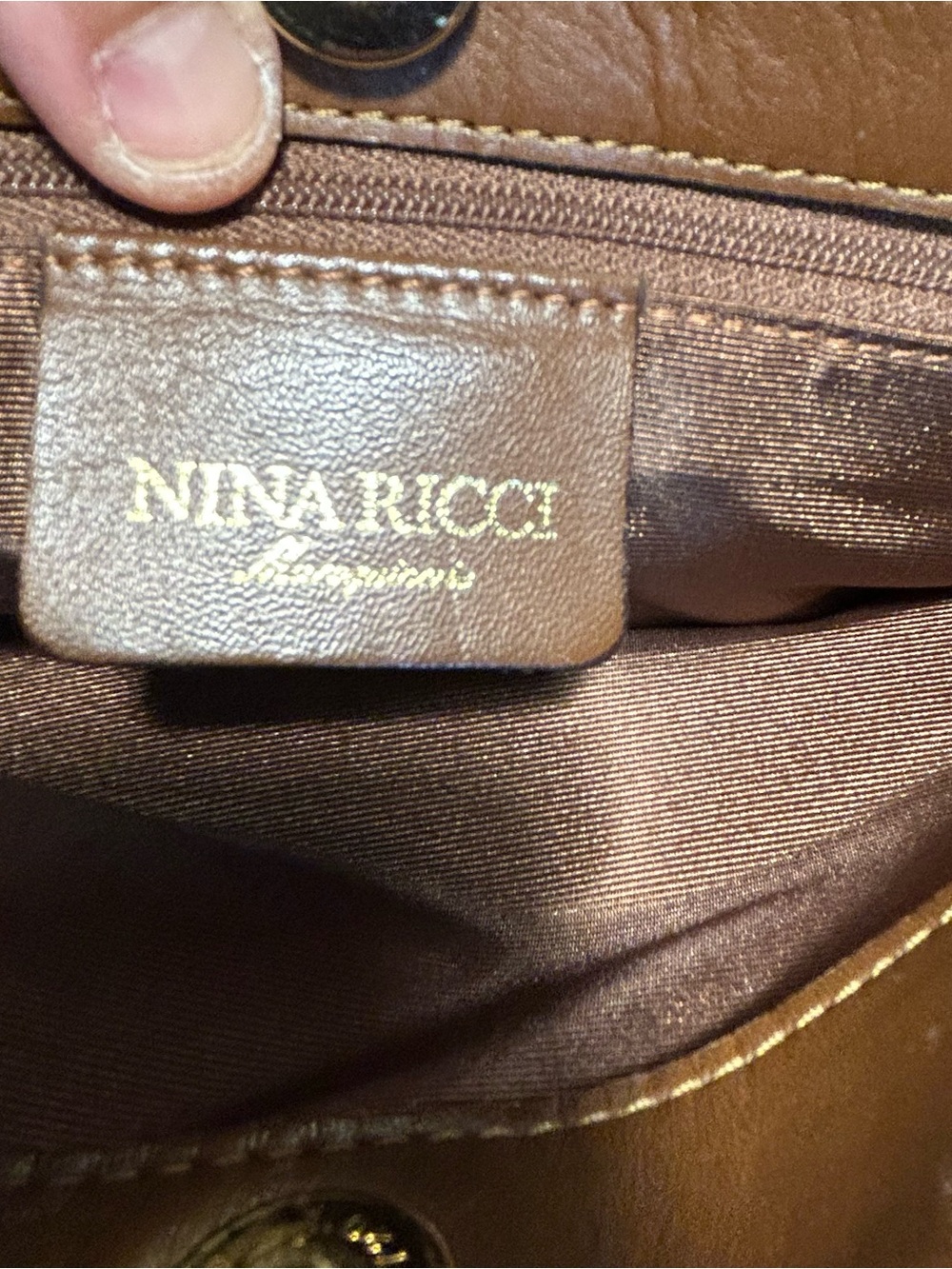 Nina Ricci Velvet Brown Tote Shoulder Bag Gold Hardware - Picture 8 of 14
